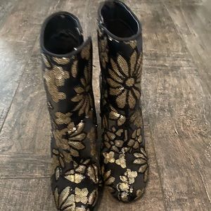 Black and gold sequin boots